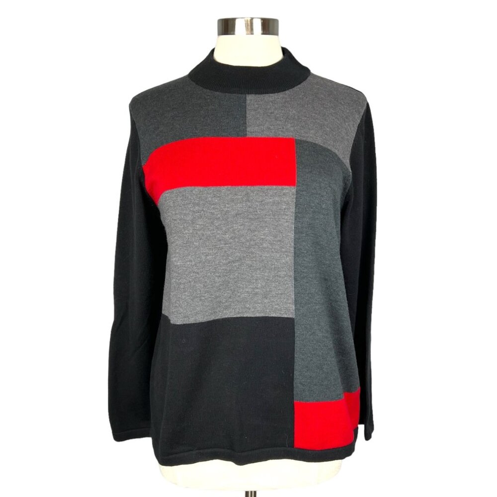 Allison Daley Womens Gray Red Colorblock Sweater Crew Neck Knit size Large